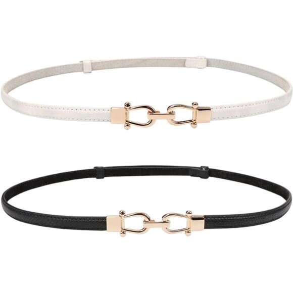 Accessories - Leather Belts 37 Inches with Golden Buckle 2 Pack F-black+white